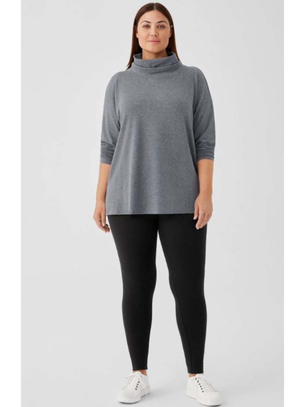 EILEEN FISHER Gray Sz Medium Oversized Soft Stretchy Brushed Funnel Neck Sweater